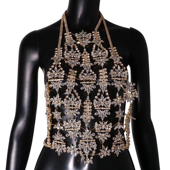 Rhinestone Body Chain Jewelry Carnival Costume Crystal Chest Bra Body Jewelry - Picture 4 of 8